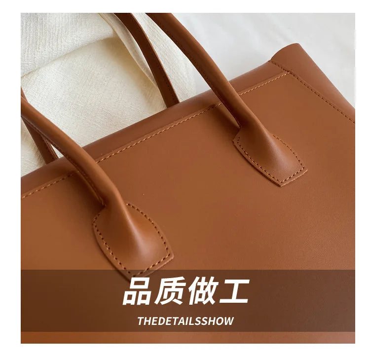Large Capacity Women's Tote Bag Luxury PU Leather Shoulder Bag French Vintage Top-handle Handbag Casual Commute Shopper Bags