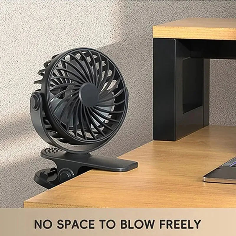 Portable Rechargeable Electric Fan 720° Rotating Hanging Clip Fan with NightLight Office Bedroom Dormitory Outdoor Small Fan