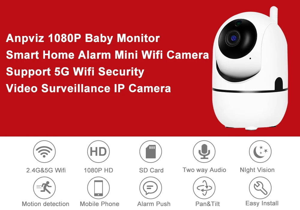 Anpviz 1080P Mini PTZ Camera Wifi Indoor Smart Baby Monitor Mini Wireless IP Camera Support 5G Wifi Auto Tracking YIIOT App View