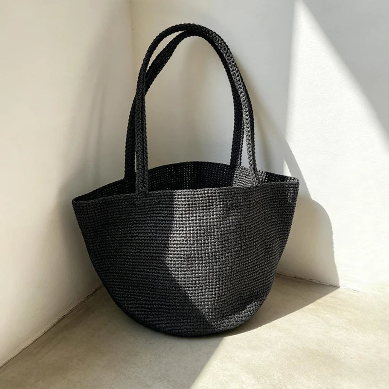 Summer Handmade Raffia Woven Bag, Women's Simple Fashion Shoulder Tote, Beach Vacation Straw Purse,Casual Lightweight for Travel