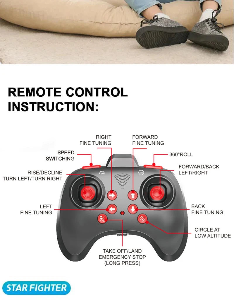 RC Fighter Airplane Mini Drone Remote Control Jet Plane Stunt Drone for Adults & Kids Toy with Light