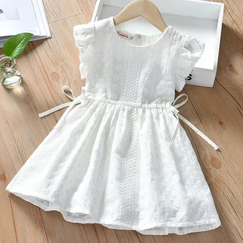 2025 New Summer Baby Girl Birthday Wedding Party Dress Short Sleeved Cotton Solid Color Dress 2-10Yrs Kids Princess Dresses