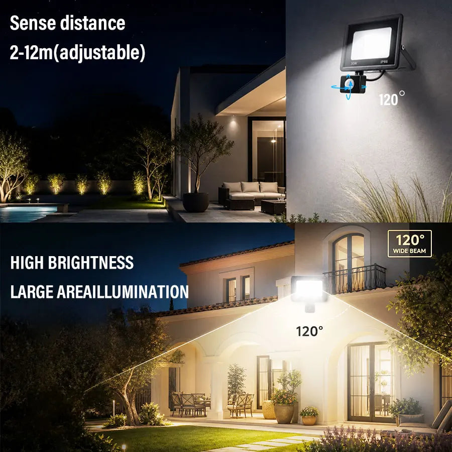 LED Motion Sensor PIR 220V Flood Light White Outdoor Wall Light 10W 20W 30W 50W 100W IP66 Street Light Outdoor Garden Lamp