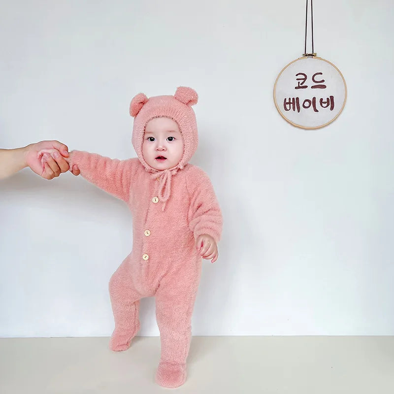 0-3T Newborn Kid Baby Boys Girls Winter Clothes Warm Baby Romper with Hat Cute Sweet Jumpsuit Cute Sweet Lovely Baby Outfit