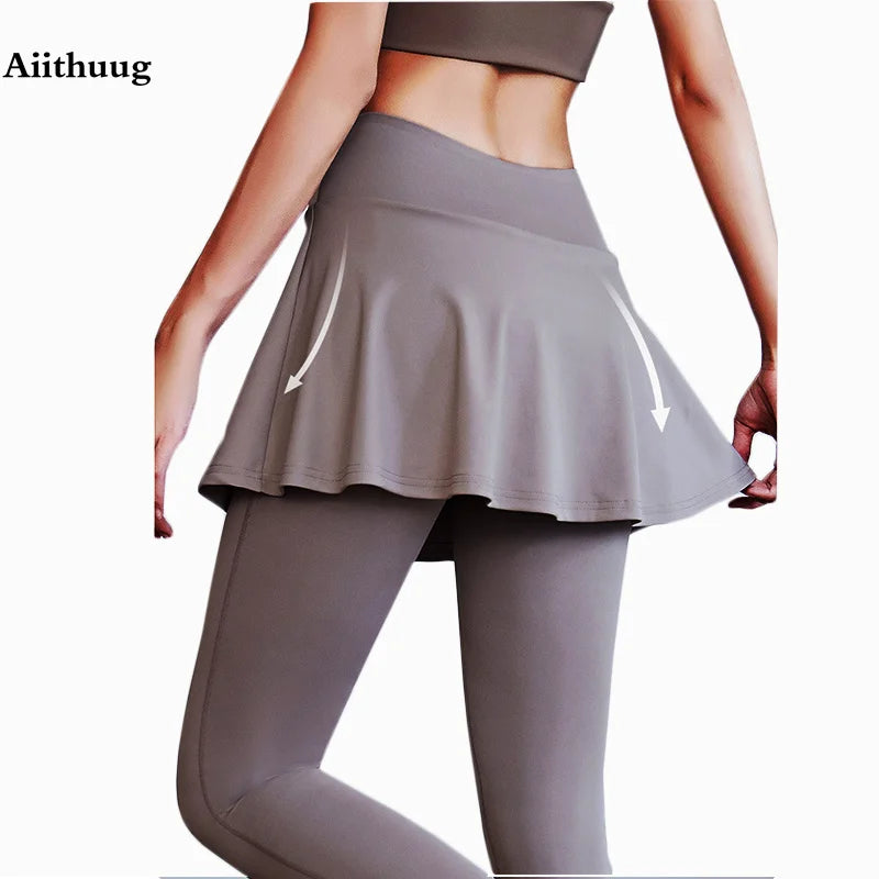 Aiithuug Tennis Skorts Cross-waist Skirted Legging Yoga Legging with Skirts Tennis Leggings Soft Stretchy Tennis Dresses Running