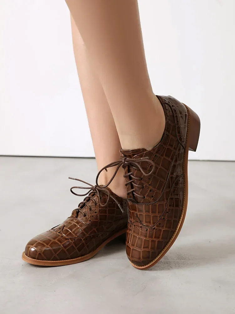 2025 Women Shoes Spring New Fashion Round Toe Lace Up Retro Single Shoe for Office Party Walk Thick Low Heeled big Size 48 775-1