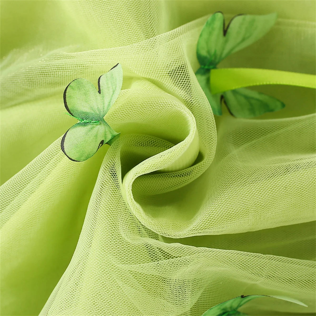 Sweet Beauty Children'S Dress 2023 Summer New Solid Color 3d Butterfly Embroidery Mesh Flying Sleeves Daily Knee Length 0-3 Year