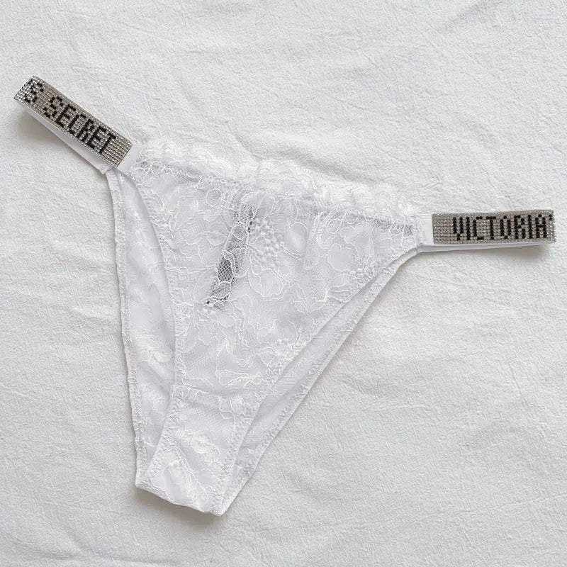 Fashion large size printed women's underwear comfortable rhinestone sexy underwear pink brand thong seamless t-pants metal chain