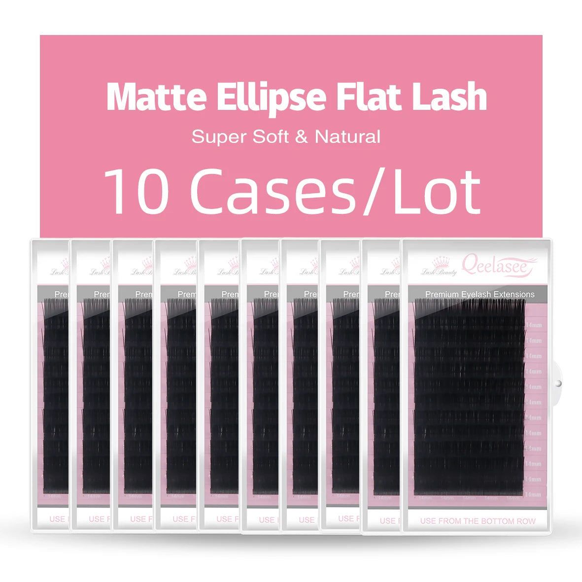 10 trays Qeelasee Flat Ellipse Eyelashes Split Tips Lashes 0.15 0.20 0.25Matte C D CC DD Black Color Super Soft Natural