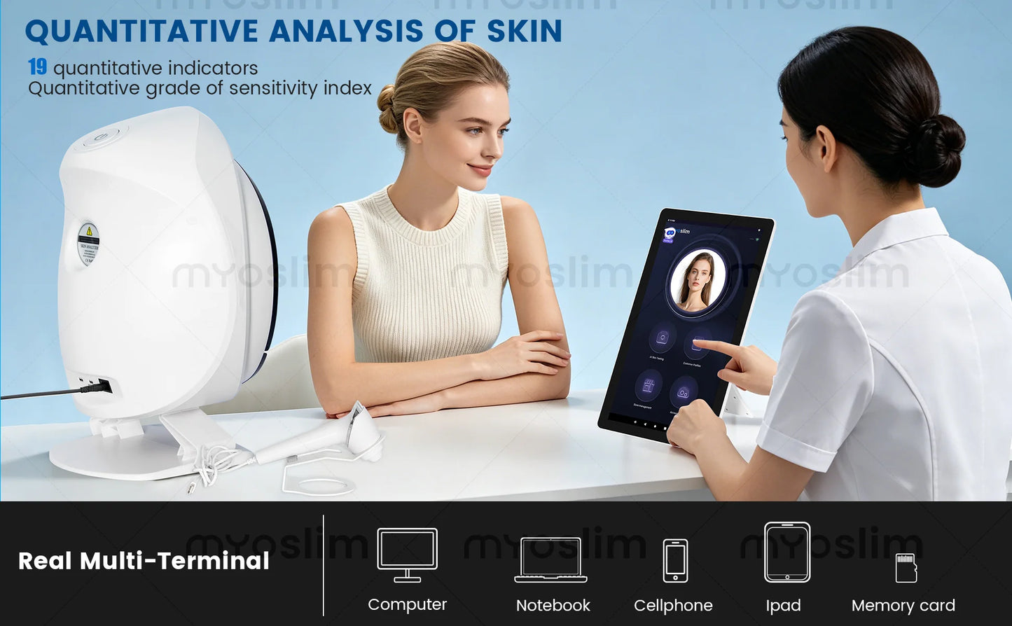 36M HD AI Skin Analyzer Q1pro Face Hair Scalp Detection Machine 8 Spectral Imaging Android 15.6 21.5 inch Custom Report