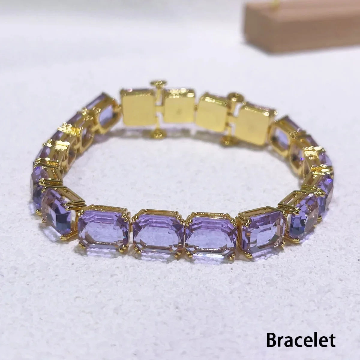 Original Charms Fine Jewelry Set Women Several Purple Zircon Crystal Necklace Bracelet Earrings Stainless Steel Romantic Gift