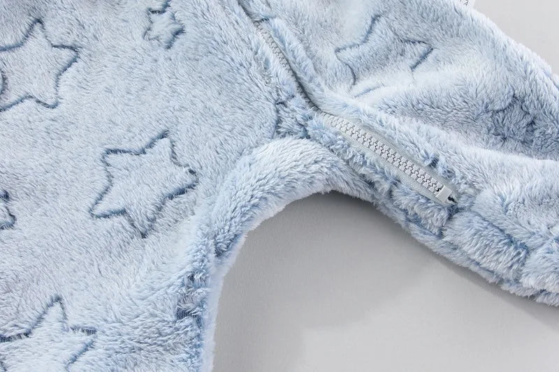 YBFSKID Autumn Winter Kids Boy Romper Star Jacquard Newborn Baby Girls Bodysuit Velvet Hooded Zipper Infant Girl Jumpsuit Outfit