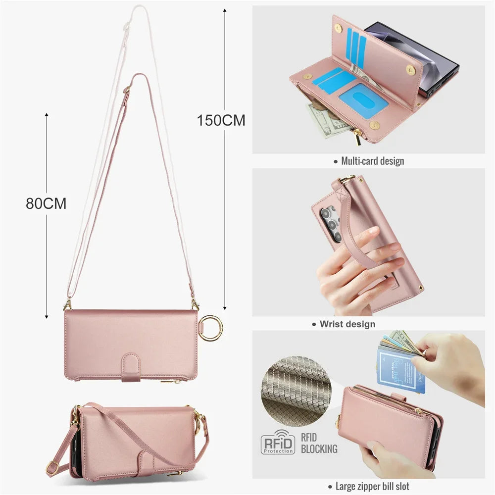 Crossbody Wallet Phone Case For Samsung Galaxy S23 S21 FE S24 S22 Plus S25 Ultra A13 A14 A15 A52 A52S A53 A54 A55 A72 A73 5G
