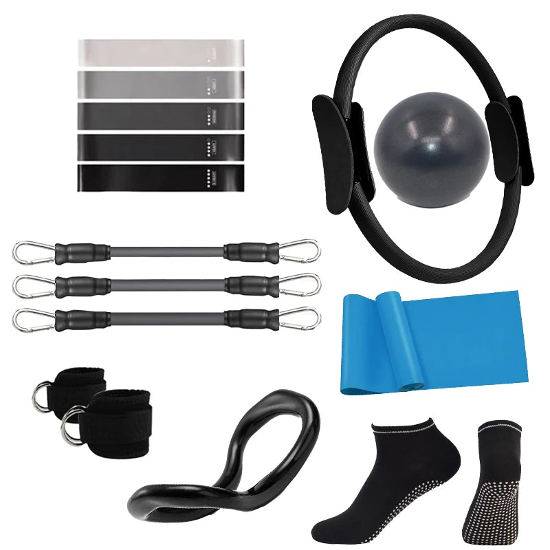 Pilates Ring Circle Set 15 Pcs Exercise Accessories for Women Workouts Yoga Ring Gym Back Bag Resistance Band Anti Slip Socks