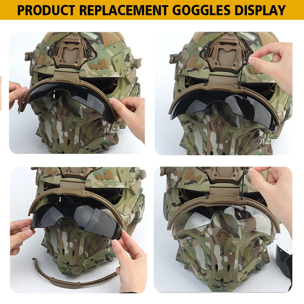 Militar Helmet FAST Helmet Built-in Communication Headset Anti-fog Fan W-Ronin Assault Helmet Detachable Mask Replacement Lens