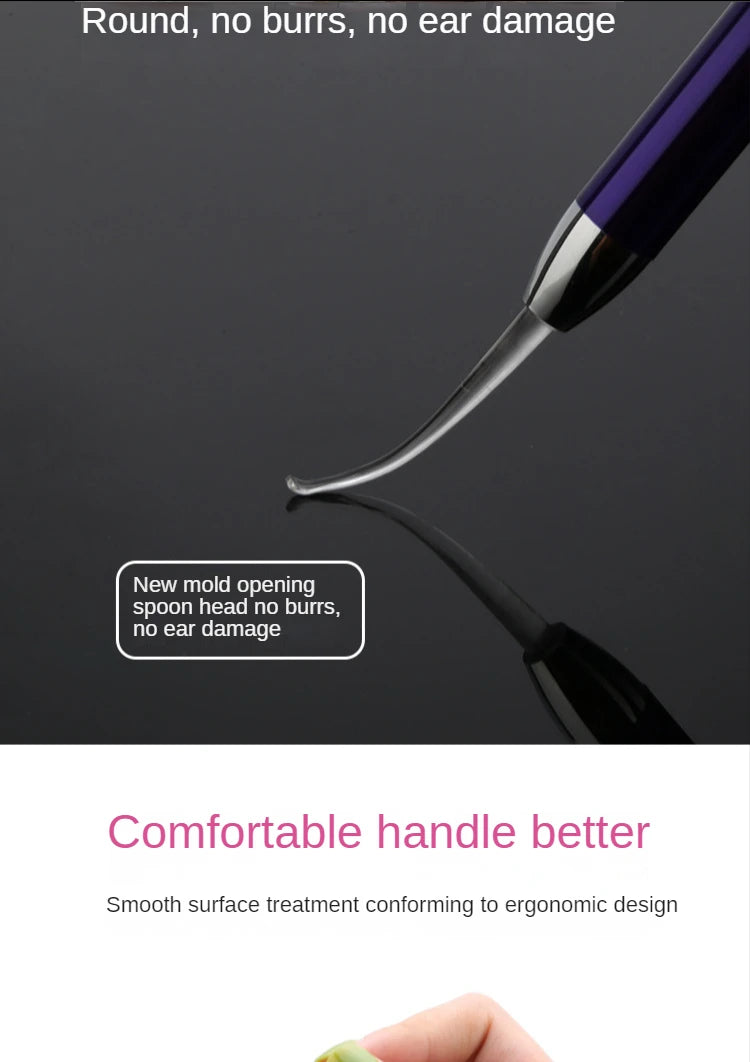 LED FlashLight Earpick Baby Ear Cleaner Endoscope Penlight Spoon Cleaning Ear Curette Light Spoon with Magnifier Ear Wax Removal