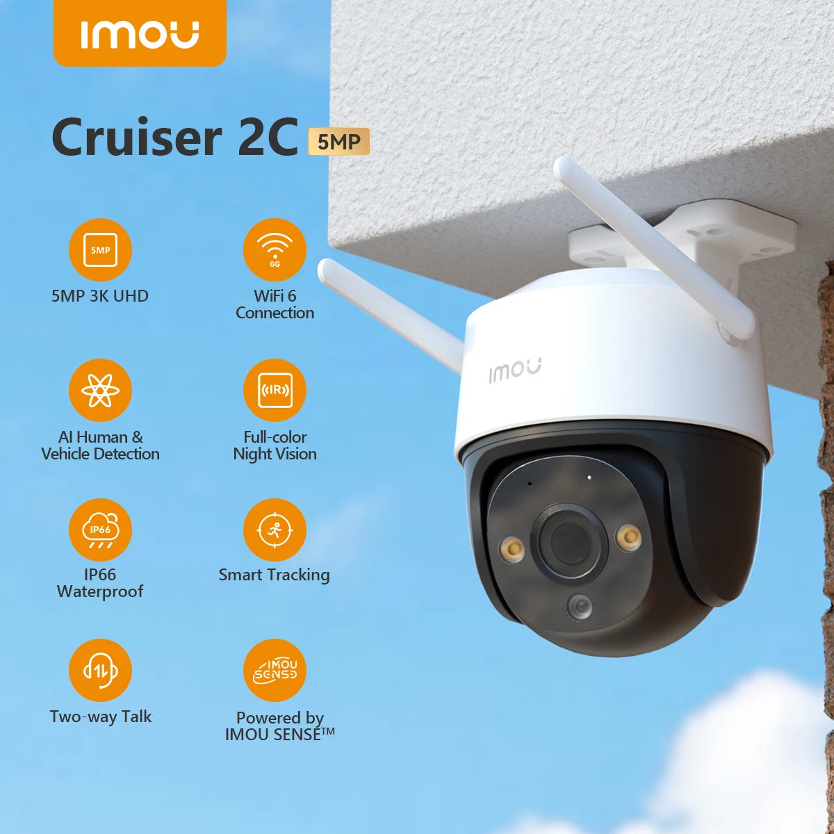 IMOU Cruiser 2 3/5MP Outdoor PTZ WiFi Camera IP66 Weatherproof Camera Two Way Talk Colorful Night Vision Human Vehicle Detection