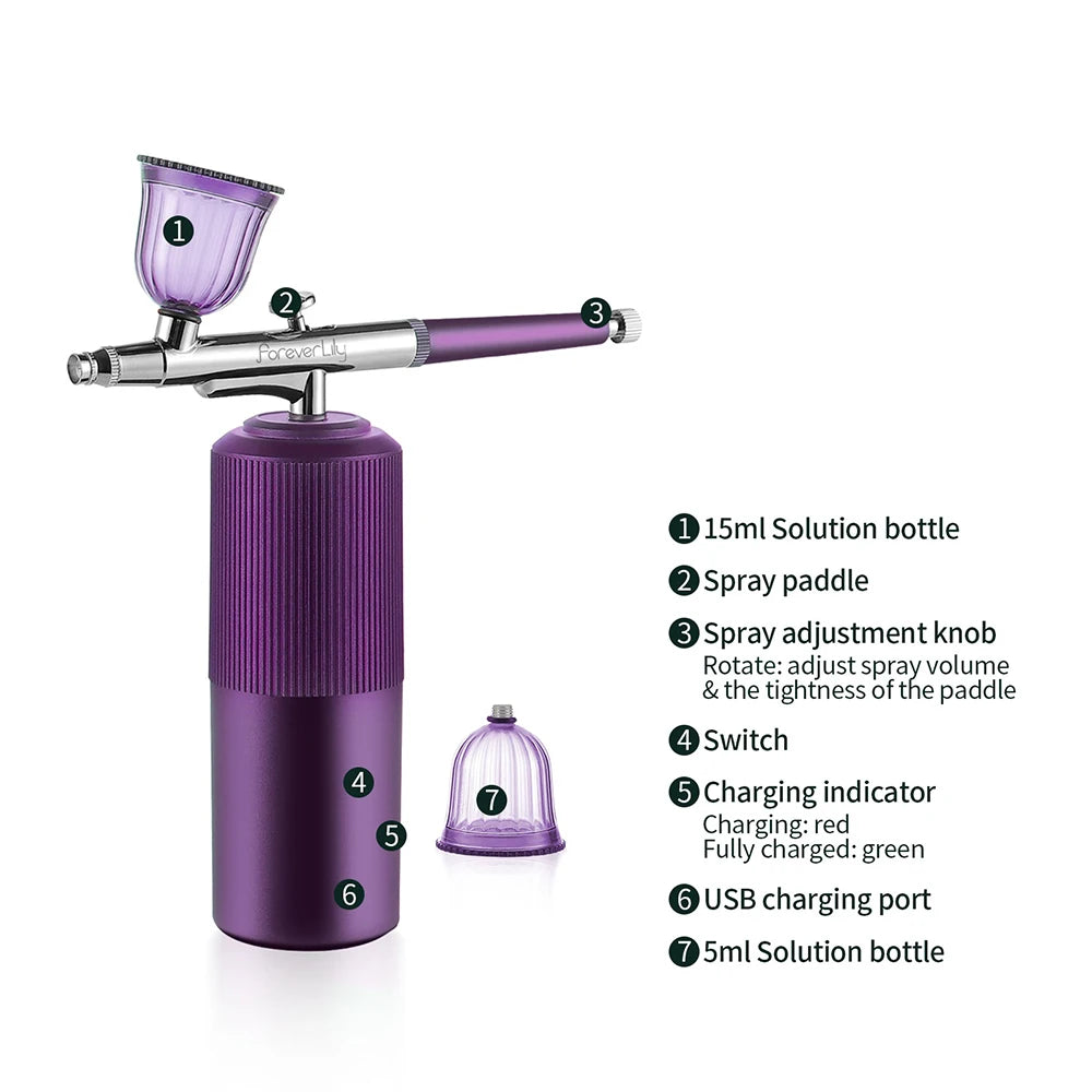 Top 0.3mm Pink Mini Air Compressor Kit Air-Brush Paint Spray Gun Airbrush For Nail Art Tattoo Craft Cake Nano Fog Mist Sprayer