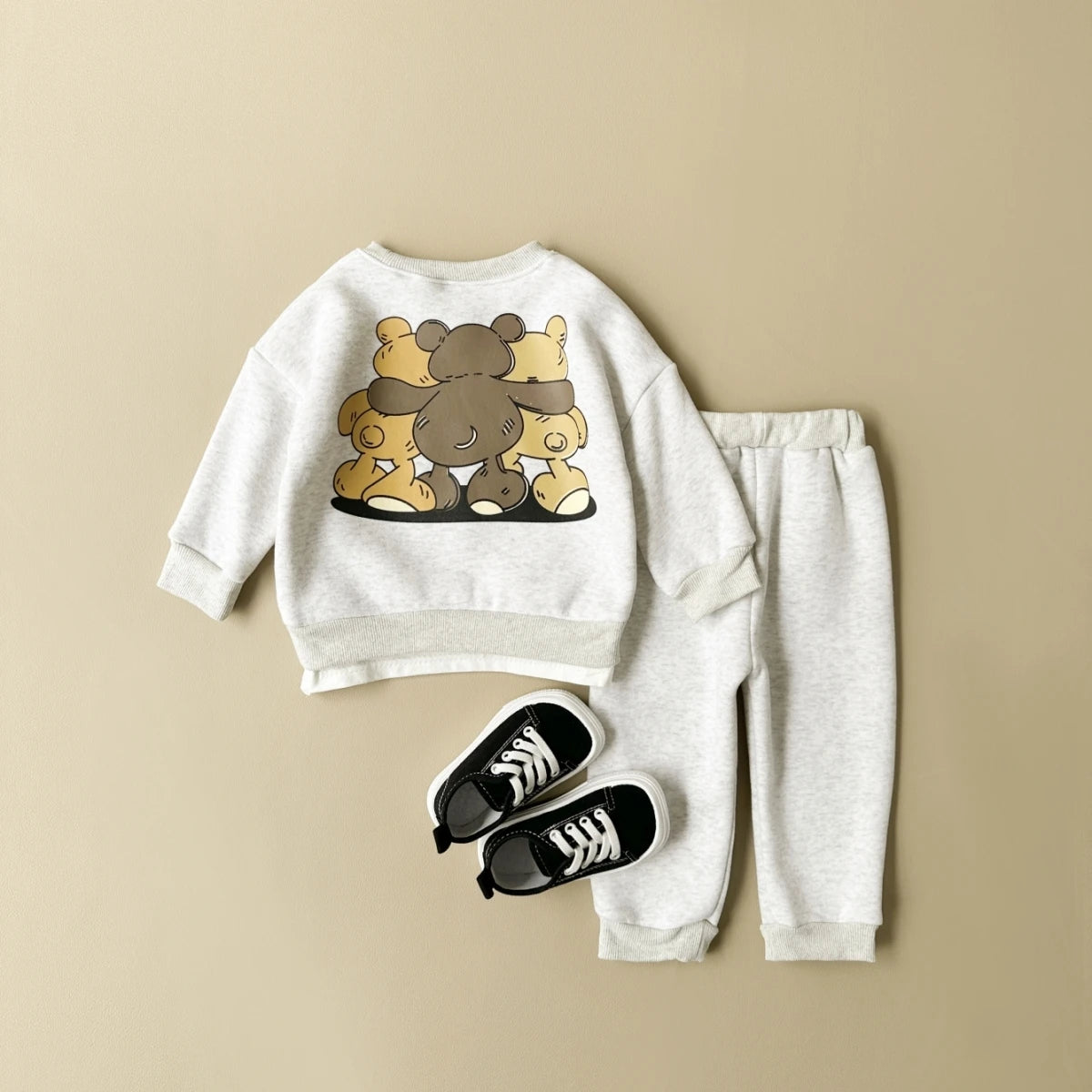 Winter Infan Baby Outfits Boy Girl Sets Velvet Cartoon Little Bear Print Cotton Long Sleeve Tops+Pants Baby  Children Clothing