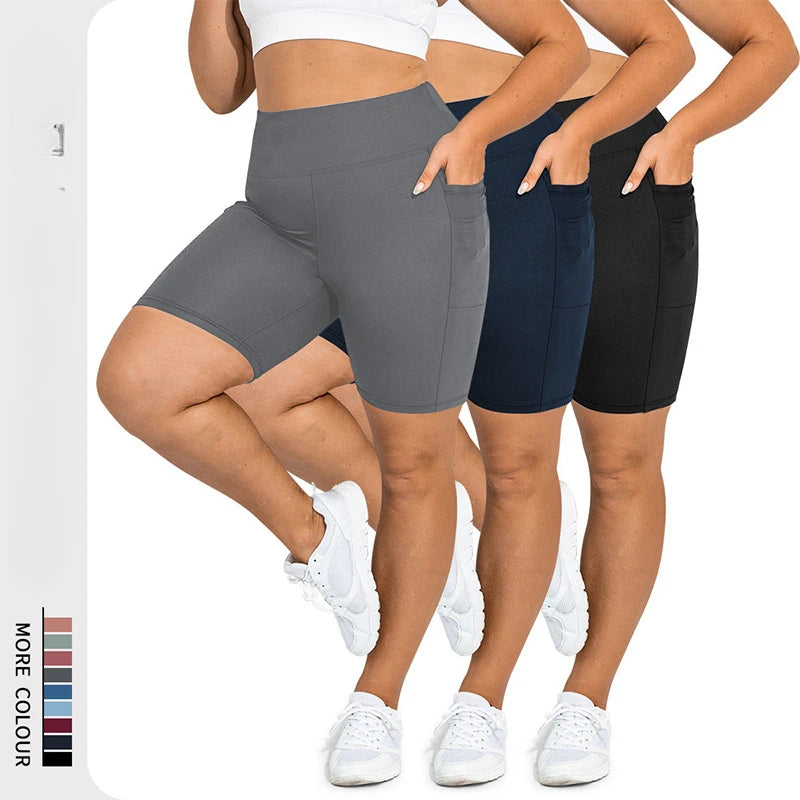 High Waist Plus Size Leggings Yoga Shorts for Women with Pockets, Non-See Through Shorts for Women