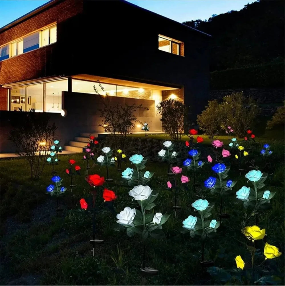 Solar Garden Lights LED Solar Flowers Rose Lawn Lamp  Outdoor Waterproof Outside Light for Patio Yard Garden Wedding Xmas Decor