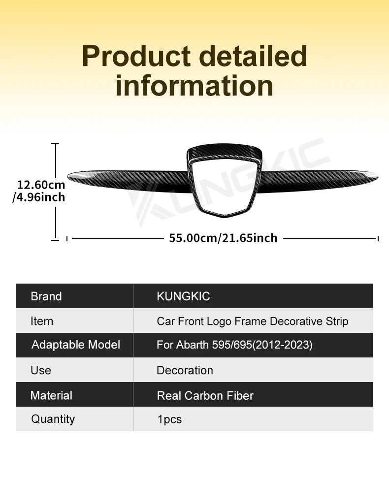 Real Hard Carbon Fiber For Abarth 595 695 2012 2013 2014 2015 2016 2017 2018 2019 2020 2021-2023 Front Badge Whiskers Logo Frame