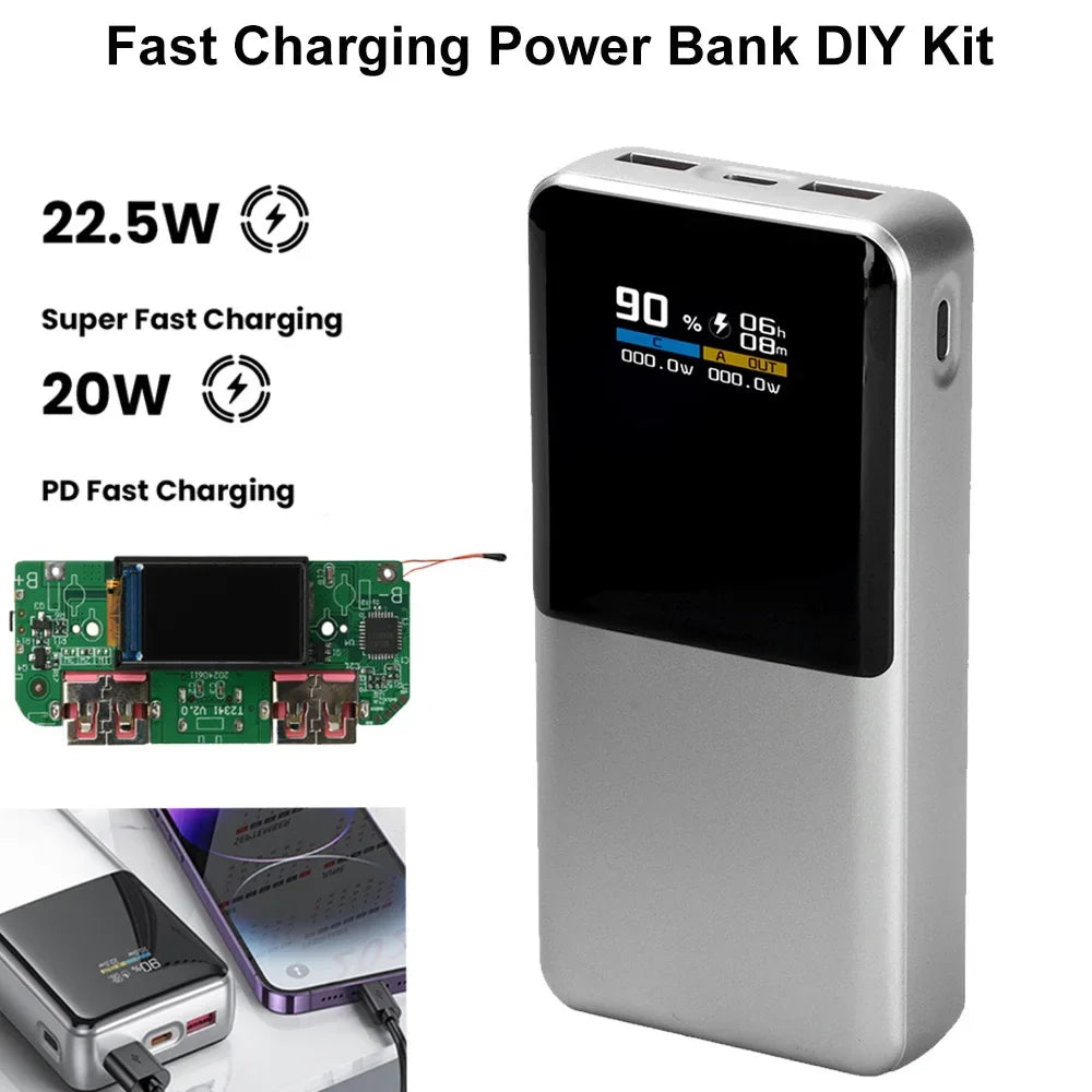 22.5W Fast Charging Module Power Bank DIY Kit TFT Color Screen LCD Display 3.7V Ternary Lithium Battery Supports PD/QC/SCP/VOOC
