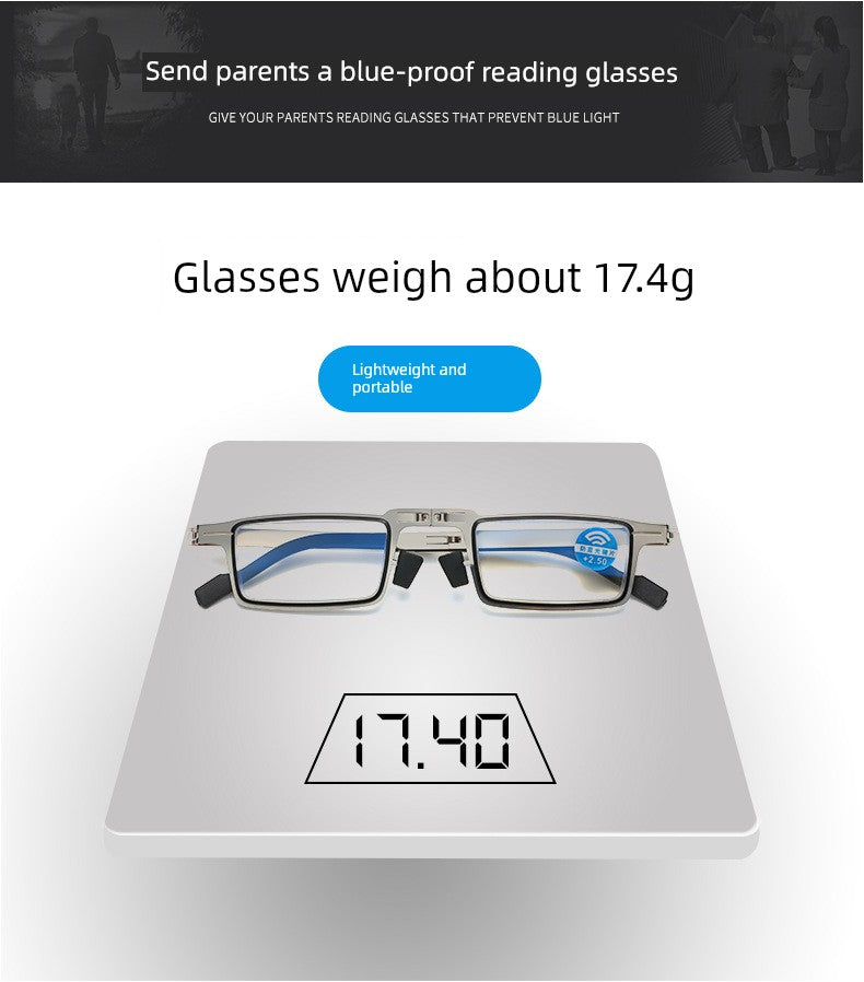 Portable Foldable Reading Glasses Fashion Plaid HD Male Presbyopic Glasses Ultra Light Anti Blue-Ray Non-Fatigue Middle-Aged and Elderly