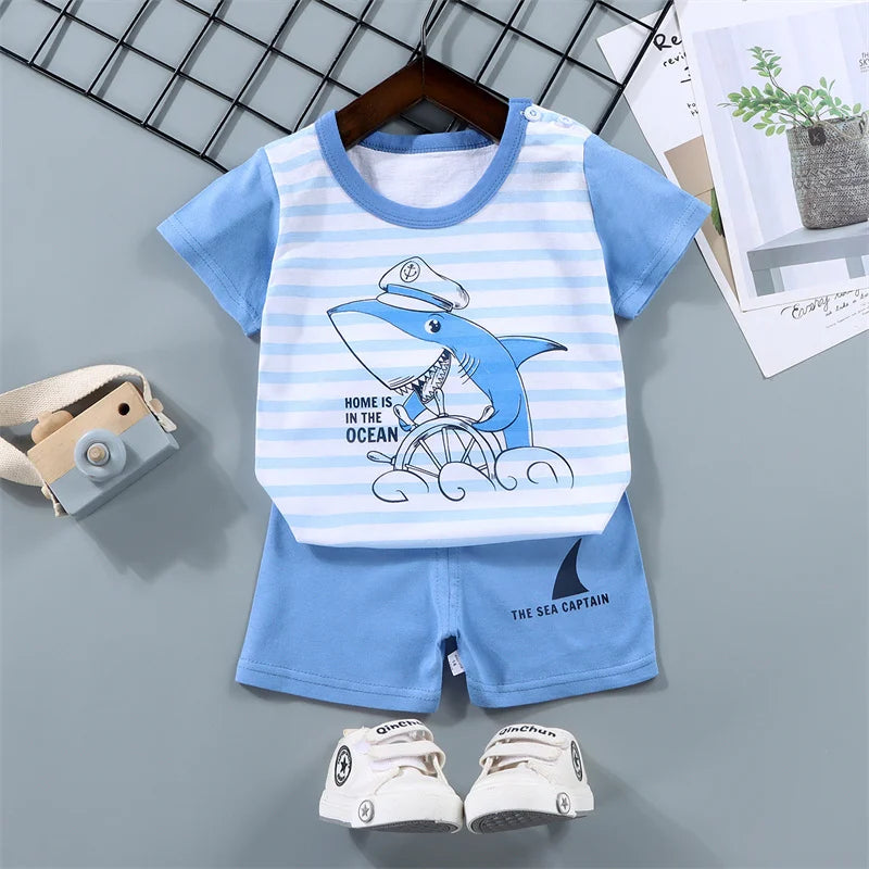 Girls Outfit Children Clothes Sets Baby Bow Tie Suit Boys Short-Sleeved T-Shirt Shorts 2 Pieces Kids Summer New Thin Costume