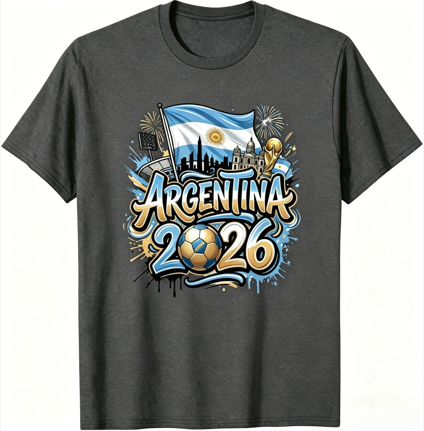 Unisex Argentina 2026 Soccer Tee Vintage Style Graphic Football Fan Supporter Casual Streetwear Top