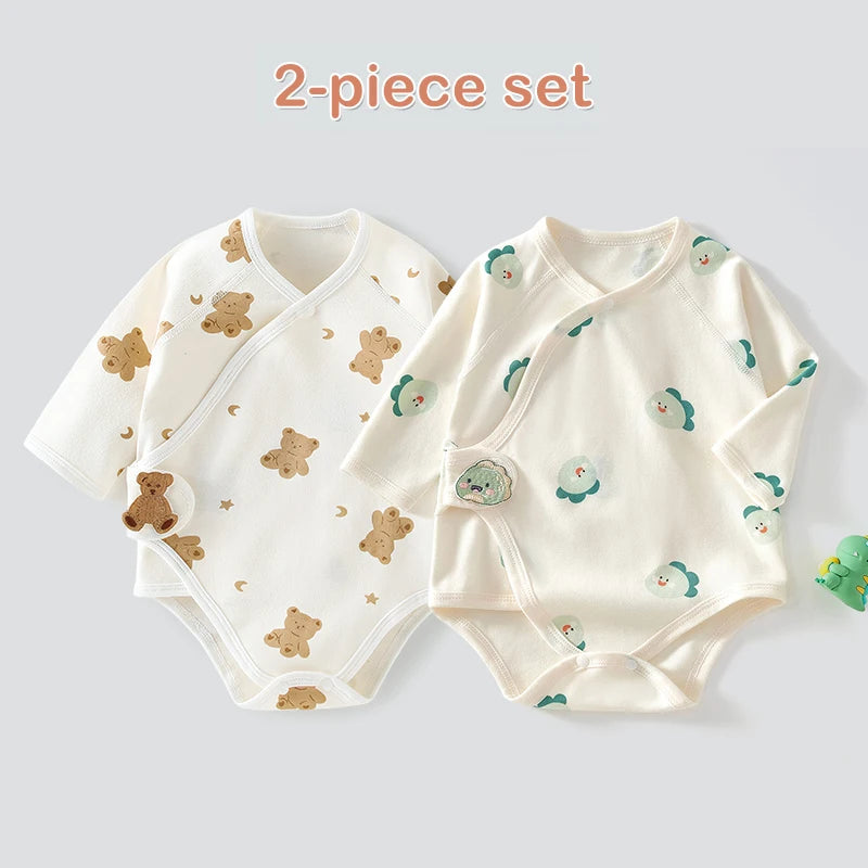 Ircomll 2 pcs Spring and Autumn Newborn Bodysuit Cotton Long Seeve Clothes Infant Clothing Pajamas Overalls for Girls&Boys 0-6M