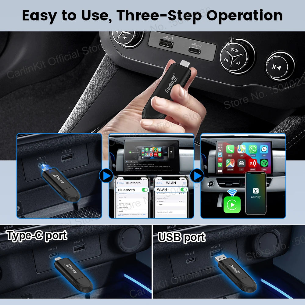 CarlinKit Mini 5 CarPlay Wireless USB Dongle Plug &Play Split Screen Wired To Wireless Adapter For Benz Kia Volvo Mazda MG Ford