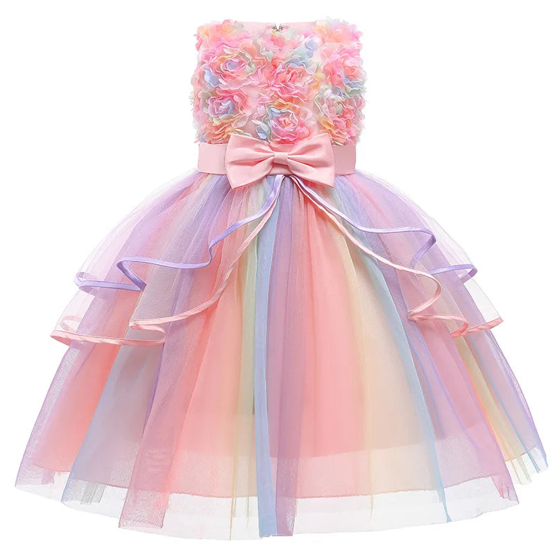 2025 new Girl's Unicorn Dress 1-10 Year Old Children's Flower Cake Princess Dress Carnival Halloween Performance Clothing