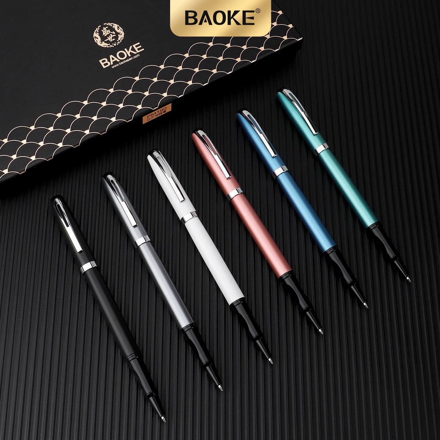 BAOKE PM180 Luxury 0.7mm Metal Gel Ink Pen Set Black Ink 6 Barrel Color Smooth Writing Bullet Tip For Office , Gift，Writing