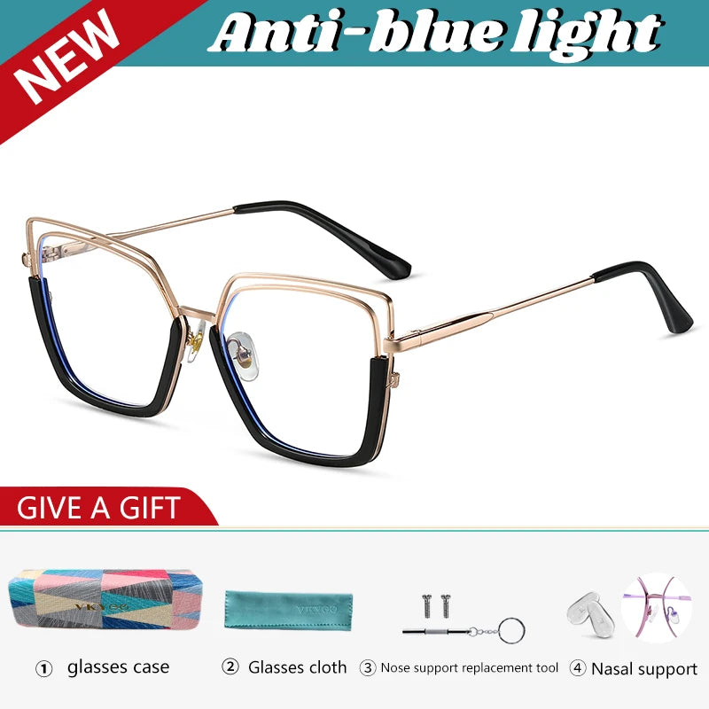 VICKY Fashion Geometric Square Large Frame Personalized Design Women's Anti-Blue Light Reading Glasses Customizable Prescription