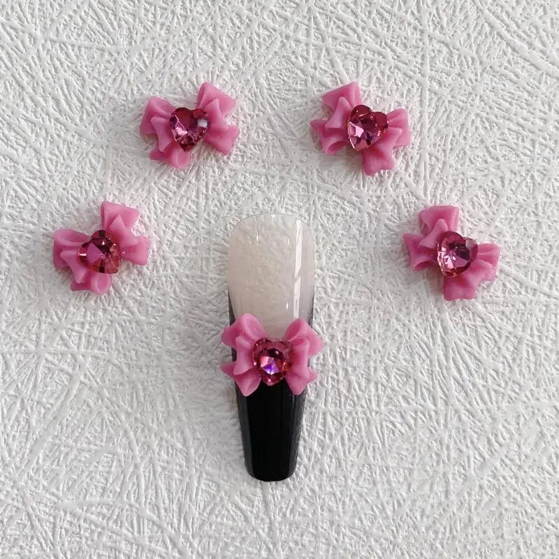 10pcs Resin Bow Nail Art Decoration With Heart Crystal Rhinestones Pearls Accessories For Nails Art Decoration Supplies