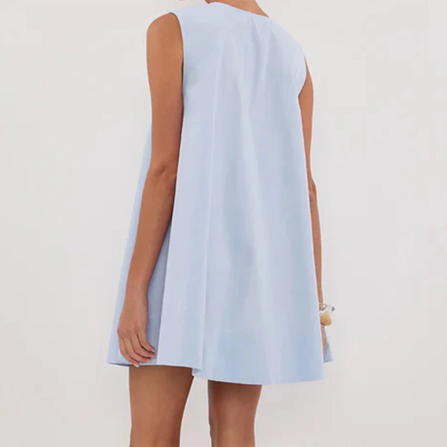 New Fashion Womens V Neck Tank Dress Sleeveless Solid Color Loose Beach Dresses With Pocket Club Street Style Hot Sale S-XL