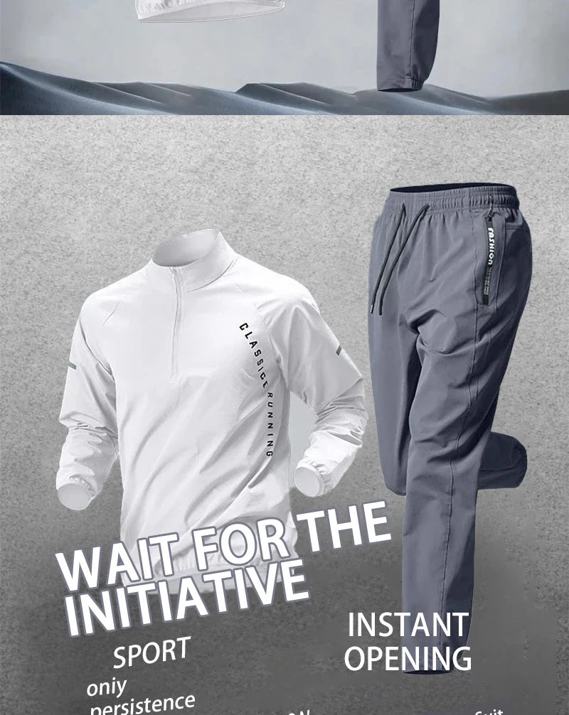 Men's Fall Running Tracksuit Casual Outdoor Quick-Dry Running Clothes for Autumn Spring Ideal Gym Track Field Sports Training