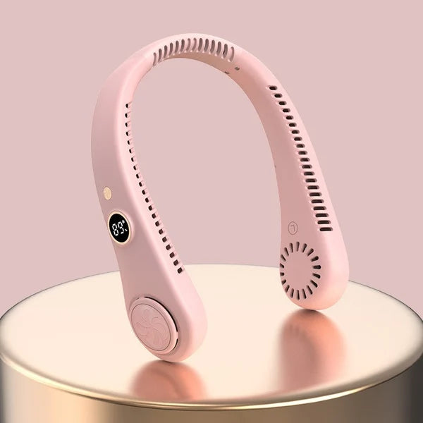 Rechargeable Electric Fan Digital Display Hanging Neck Fan Bladeless Design Electric Fan Bladeless Neckband Fan USB Rechargeable