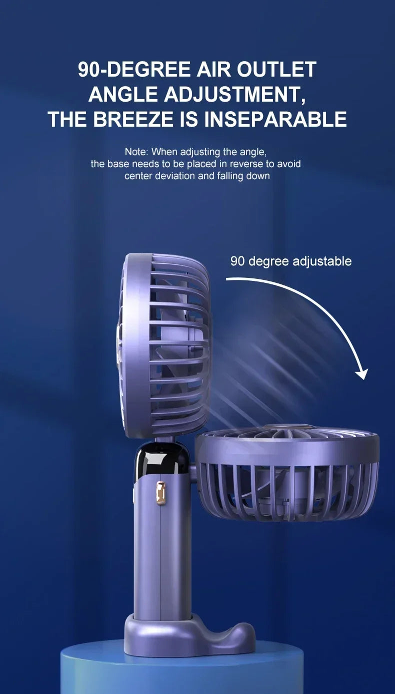 Portable Handheld Mini Fan Foldable Neck Hanging Fans 1800mAh 5 Speed USB Rechargeable Fan with Phone Stand and Display Screen