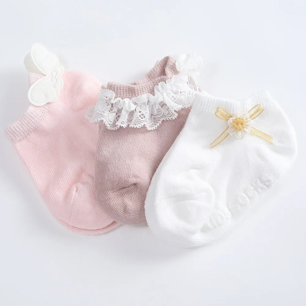 3pairs/set 0-5years Old Cotton Newborn Infant Toddler Socks Baby Cartoon Princess Socks Cute Cartoon Rubber Anti-slip Floor Sock