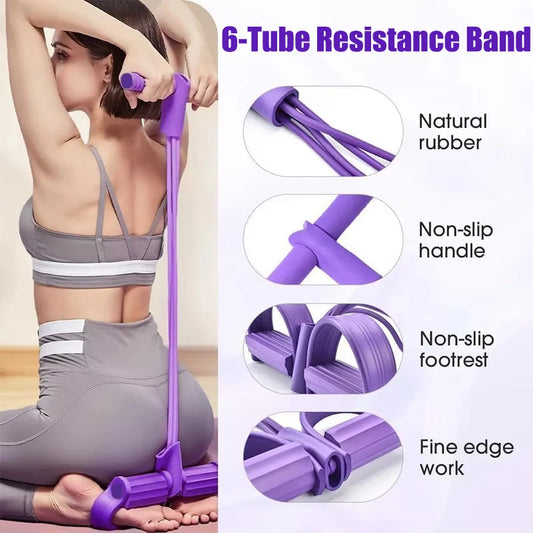 6-Tube Resistance Band Multi Function Tension Rope Fitness Bands 6-Tube Elastic Yoga Pedal Puller For Sports Exercises At Gym