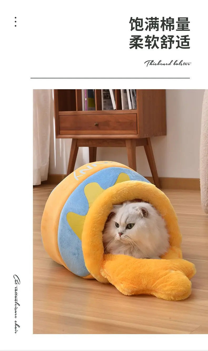 Autumn/Winter Trendy Honey Jar Cat House - Enclosed and Insulated Small Dog Kennel for All Seasons Pet Bed