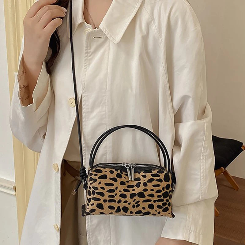 Women'S Handbag 2026 Small Square Bag Leopard Print Design Minimalist Shoulder Bags Commuter Frosted Mini Crossbody Bags