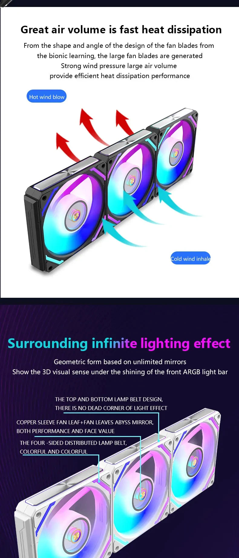 UPSIREN WF-120 ARGB PWM 3PCS Chassis fanARGB120mm/4PIN PWM/ Magic Color Wireless Stitching Computer heat dissipation fan