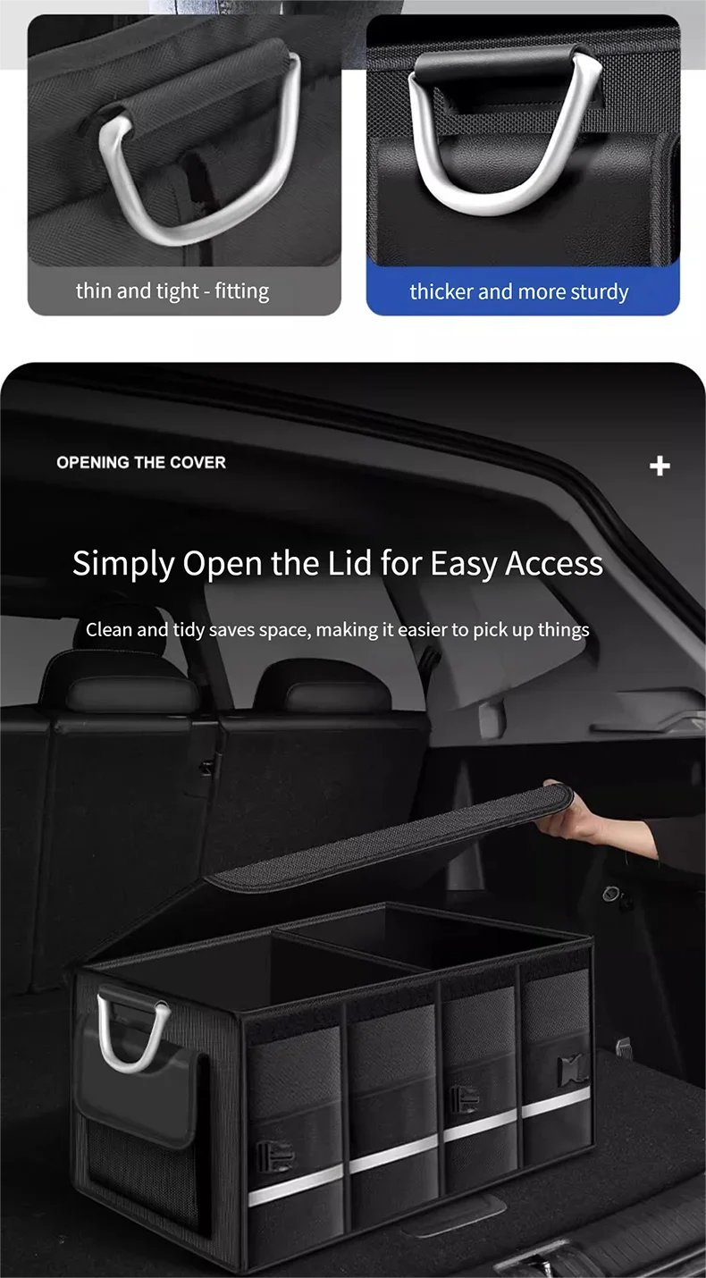 Heavy-Duty 72L Trunk Organizer for Car Large-Capacity Foladable Storage Box High-Density Oxford Cloth Waterproof Car Organizer