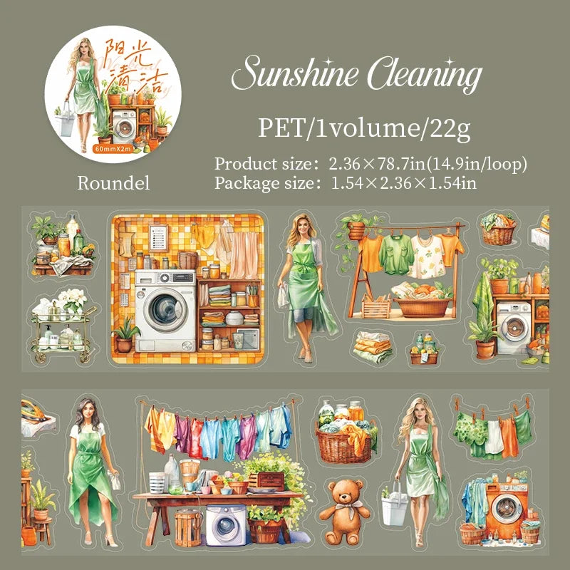 JIANWU 60mm*200cm Weekend Daily Series Vintage Character Life Landscaping Material Collage PET Tape Creative Journal Stationery