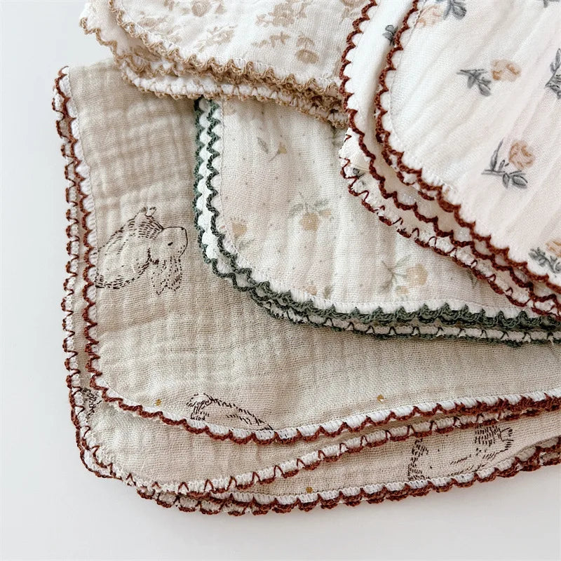 4Pcs Printing Towel Baby Face cloth Bath Towel Handkerchief Cotton Burp Cloth Soft Absorbent Gauze Kindergarten Washcloth 30cm
