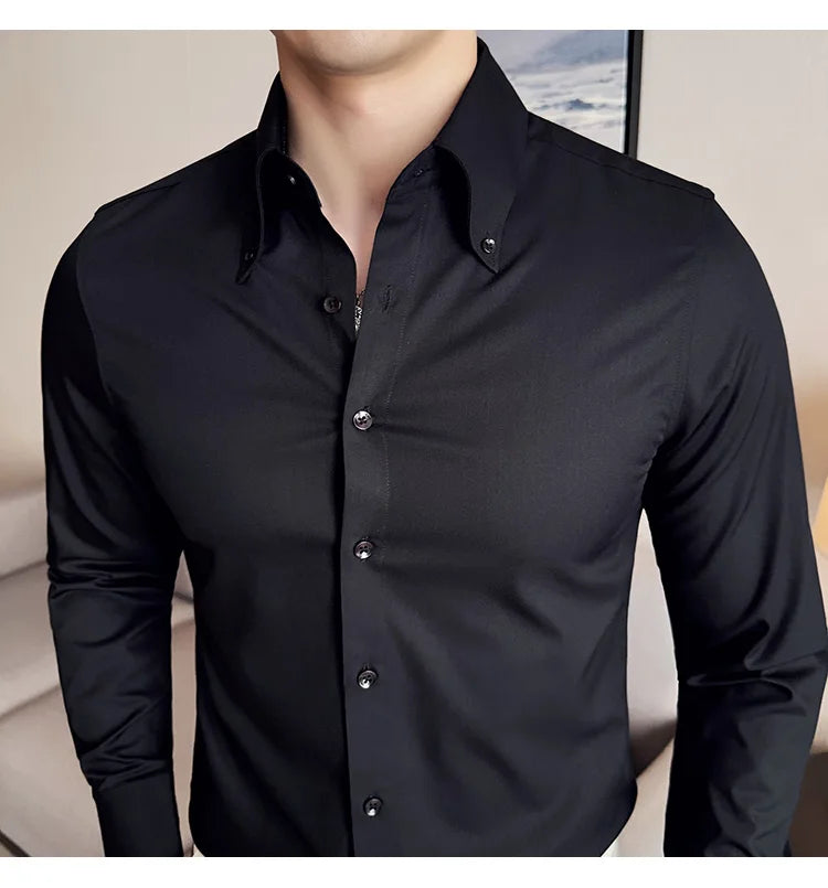 High Quality Versatile Business Casual Shirt Men Korean Fashion Long Sleeved Slim Fit Shirt Office Work Uniform Men Clothing 6XL
