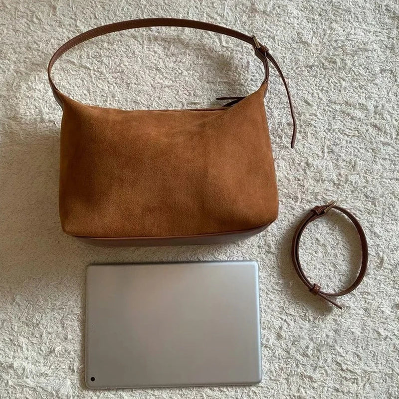 Women Handbag Vintage Tote Bag Simple Casual Commuter Bag Large Capacity Faux Suede Handbag